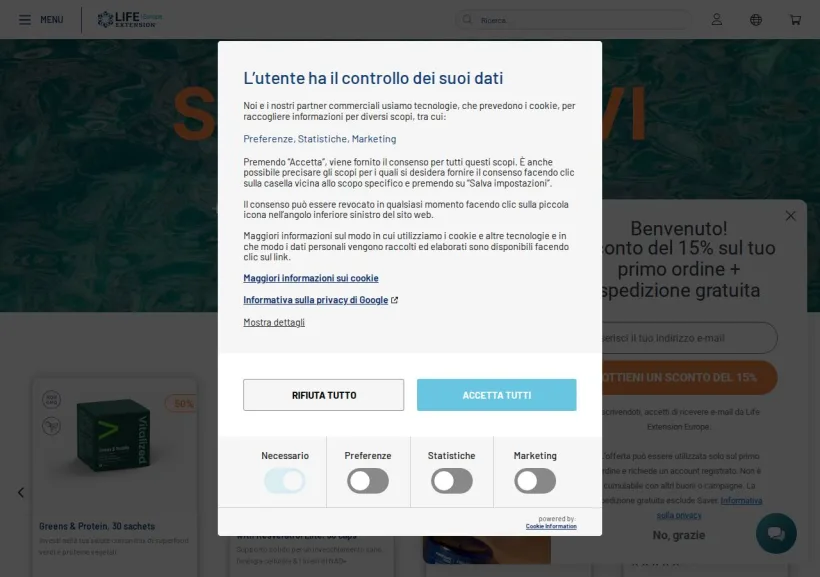 Schermata della pagina offerta di Life Extension