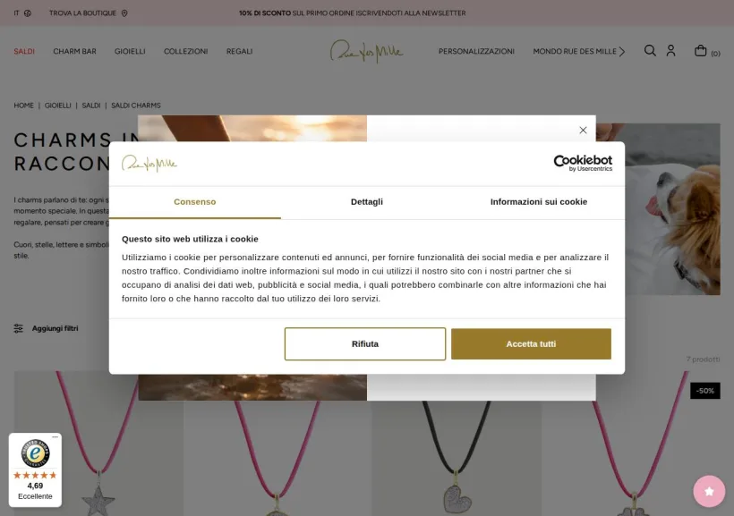 Schermata della pagina offerta di Rue des Mille