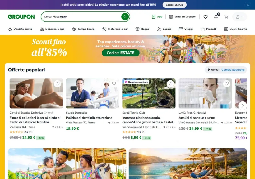 Schermata della pagina offerta di Groupon