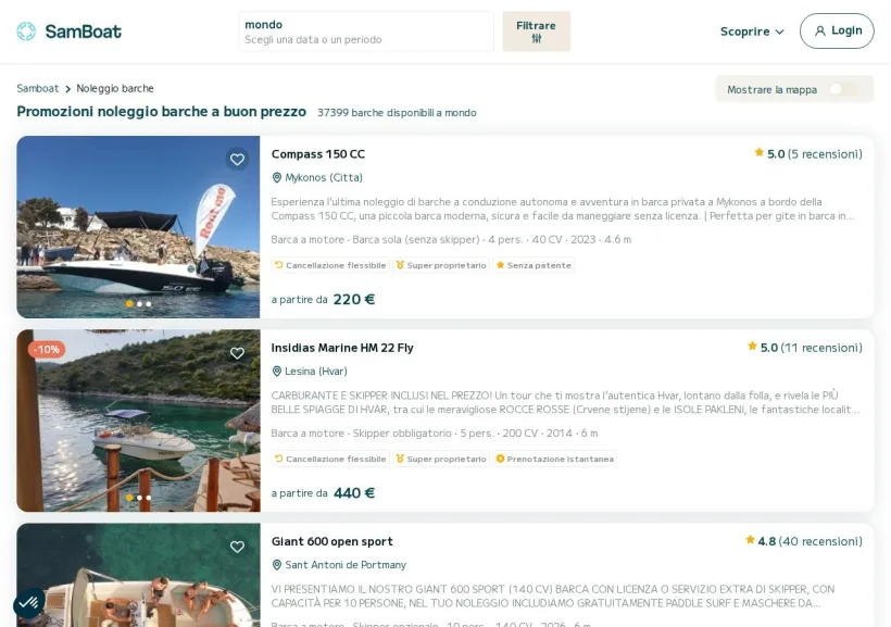 Schermata della pagina offerta di SamBoat