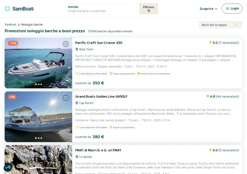 Schermata della pagina offerta di SamBoat