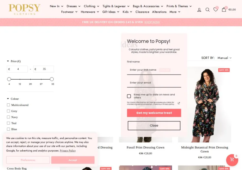 Schermata della pagina offerta di POPSY CLOTHING