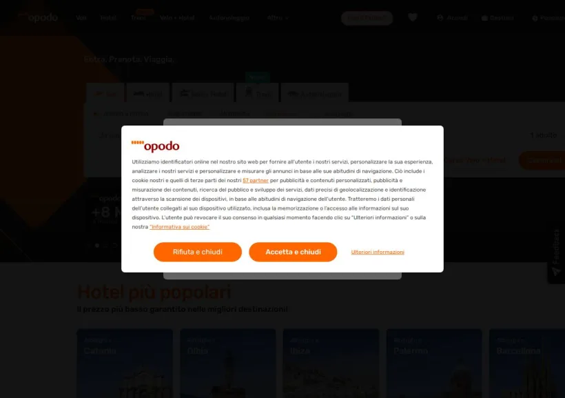 Schermata della pagina offerta di Opodo