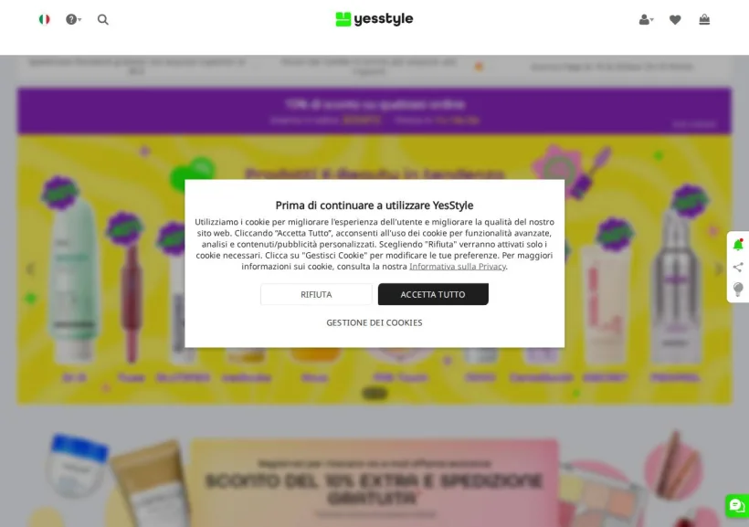 Schermata della pagina offerta di YesStyle