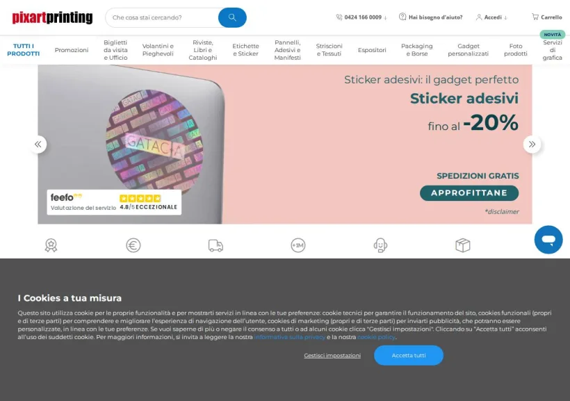 Schermata della pagina offerta di Pixartprinting