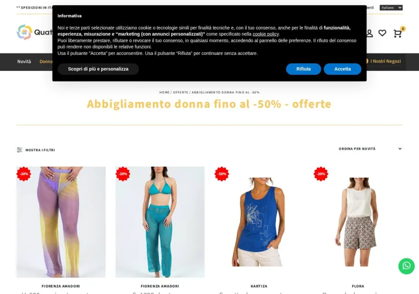 Schermata della pagina offerta di Quattro Stagioni