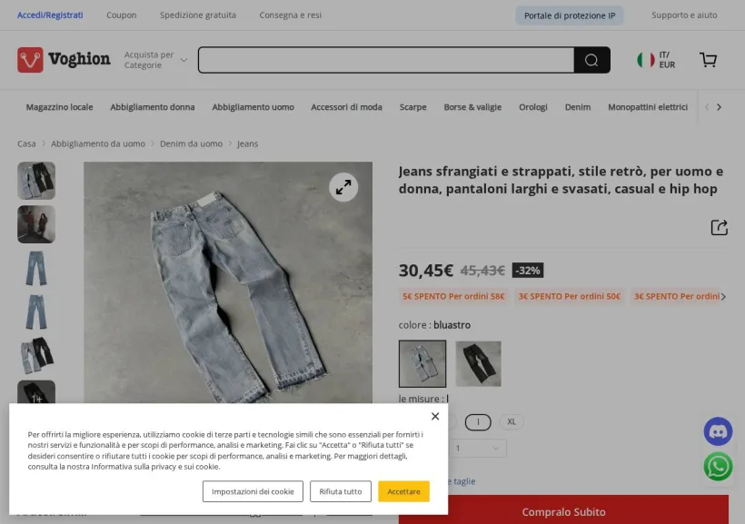 Schermata della pagina offerta di Voghion
