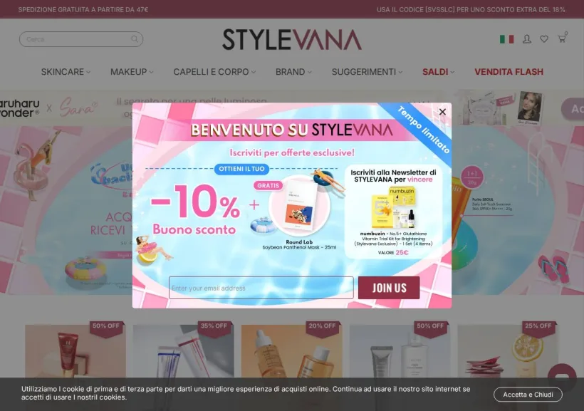 Schermata della pagina offerta di Stylevana