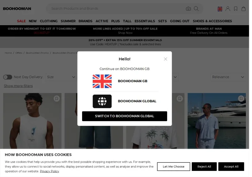 Schermata della pagina offerta di BoohooMan