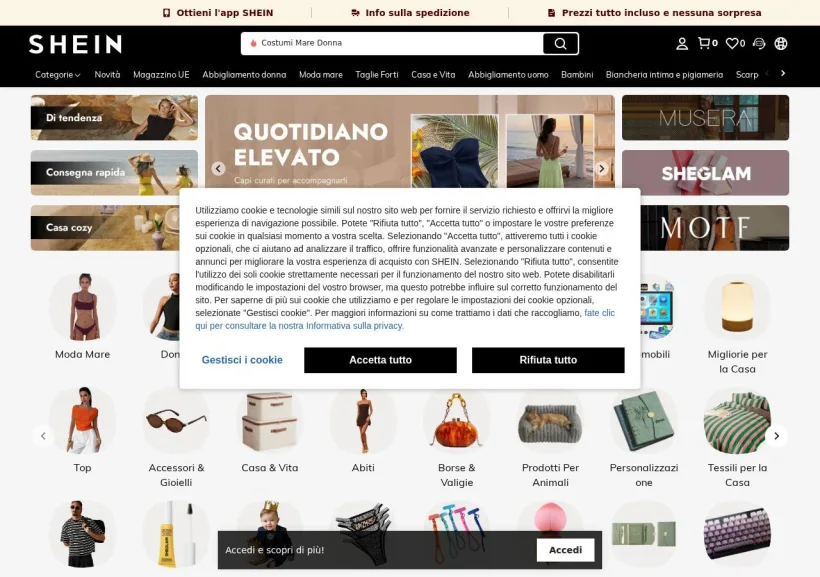 Schermata della pagina offerta di Shein