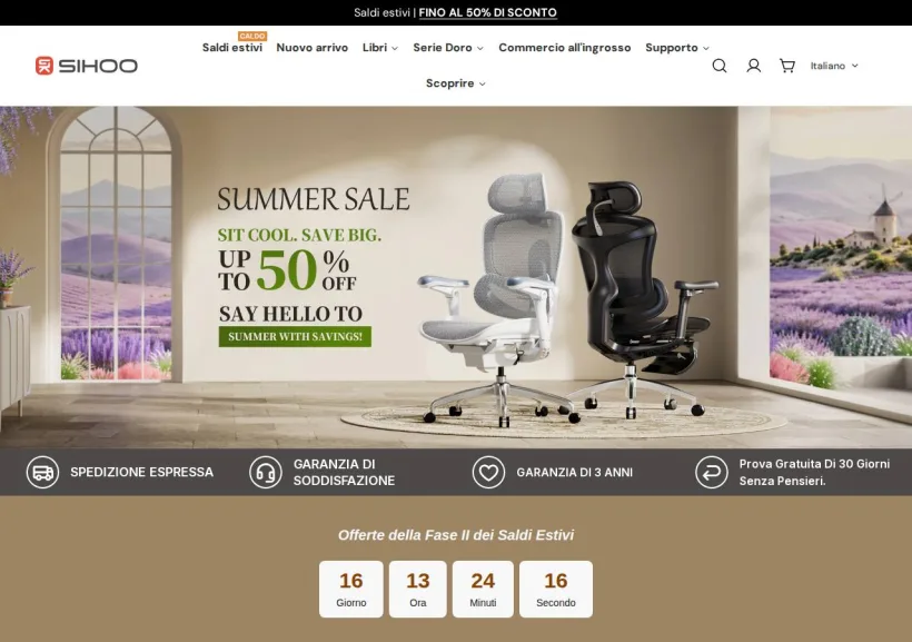 Schermata della pagina offerta di Sihoo