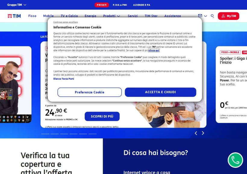 Schermata della pagina offerta di TIM