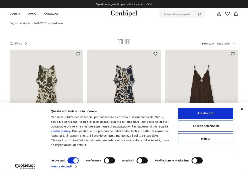 Schermata della pagina offerta di Conbipel