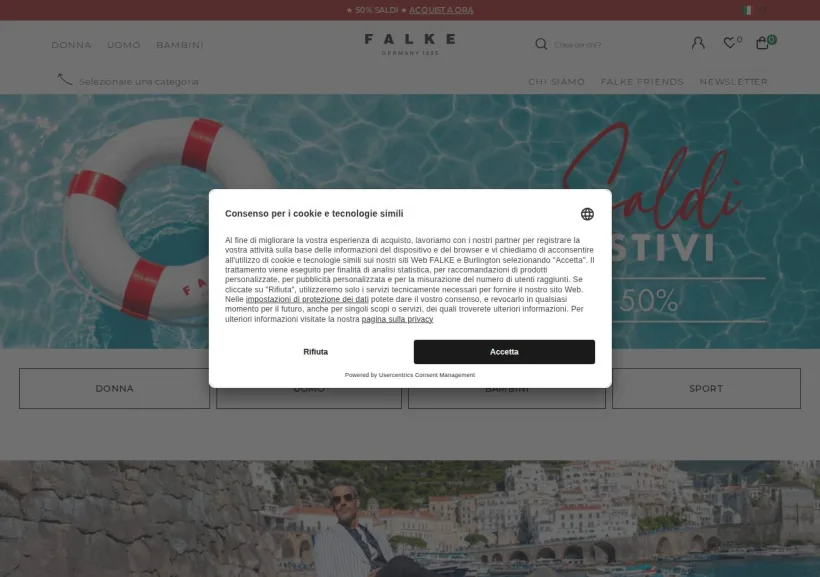 Schermata della pagina offerta di Falke