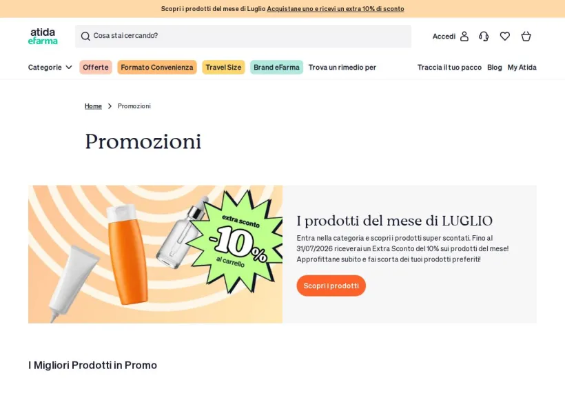 Schermata della pagina offerta di eFarma