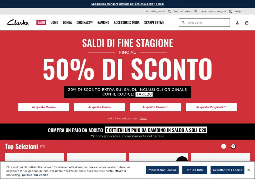 Schermata della pagina offerta di Clarks