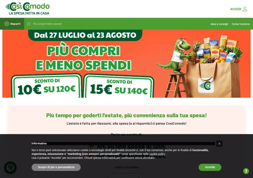 Schermata della pagina offerta di CosiComodo