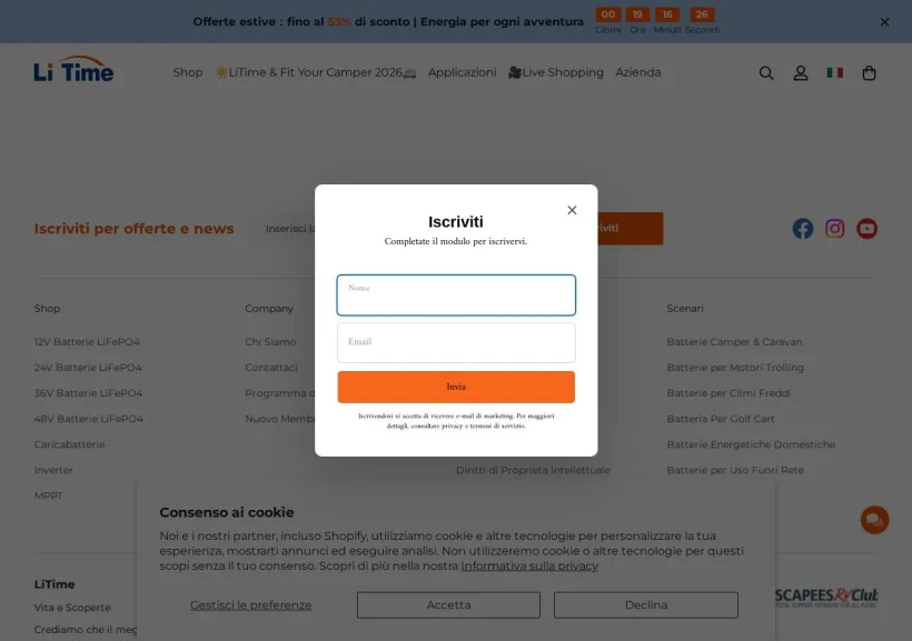 Schermata della pagina offerta di LiTime