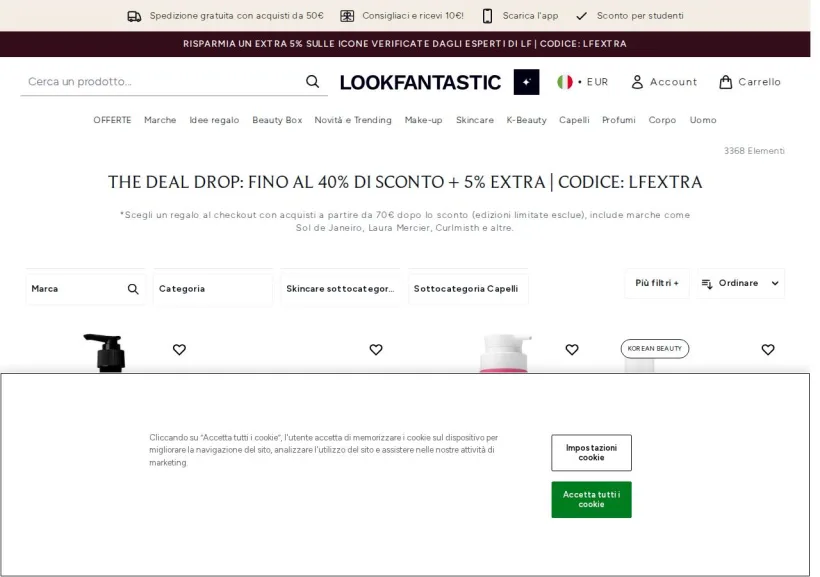 Schermata della pagina offerta di Look Fantastic
