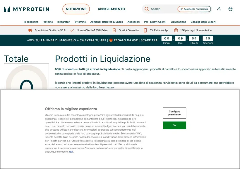Schermata della pagina offerta di MyProtein