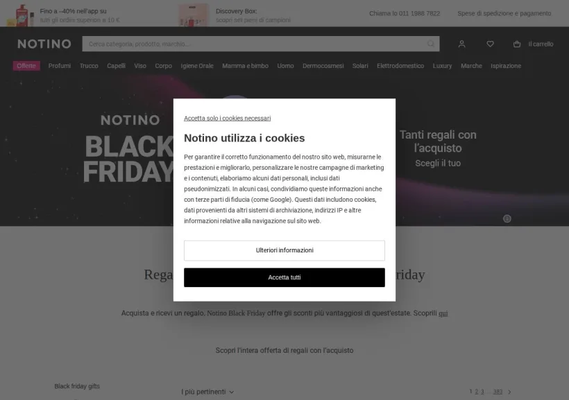 Schermata della pagina offerta di Notino