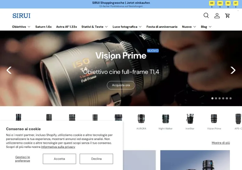 Schermata della pagina offerta di SIRUI Optical