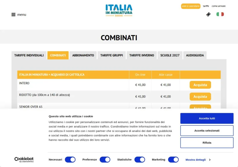 Schermata della pagina offerta di Italia in miniatura