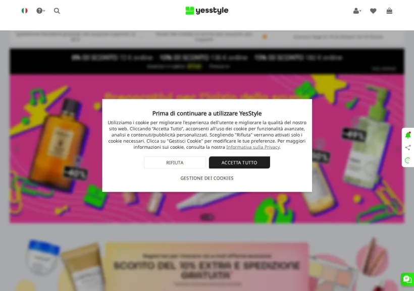 Schermata della pagina offerta di YesStyle