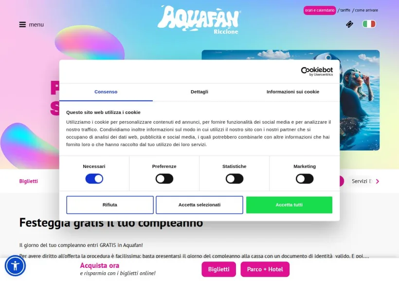 Schermata della pagina offerta di Aquafan