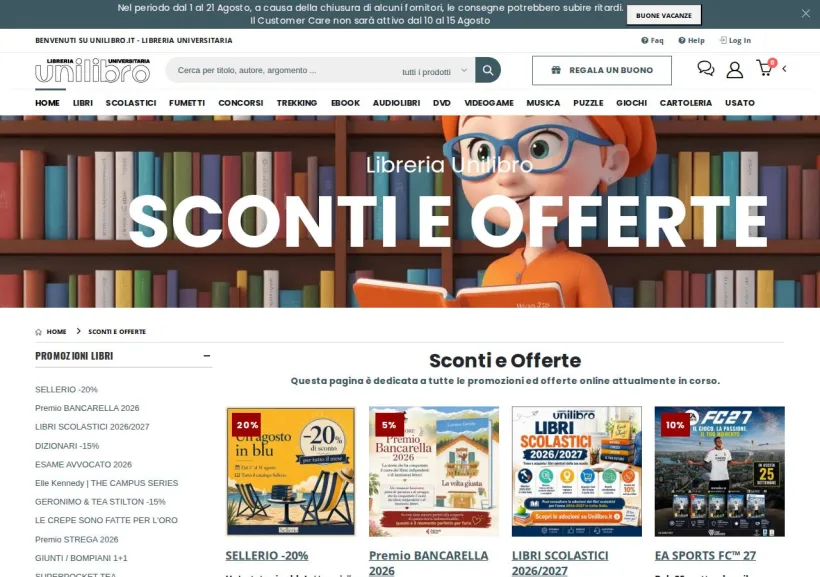 Schermata della pagina offerta di Unilibro
