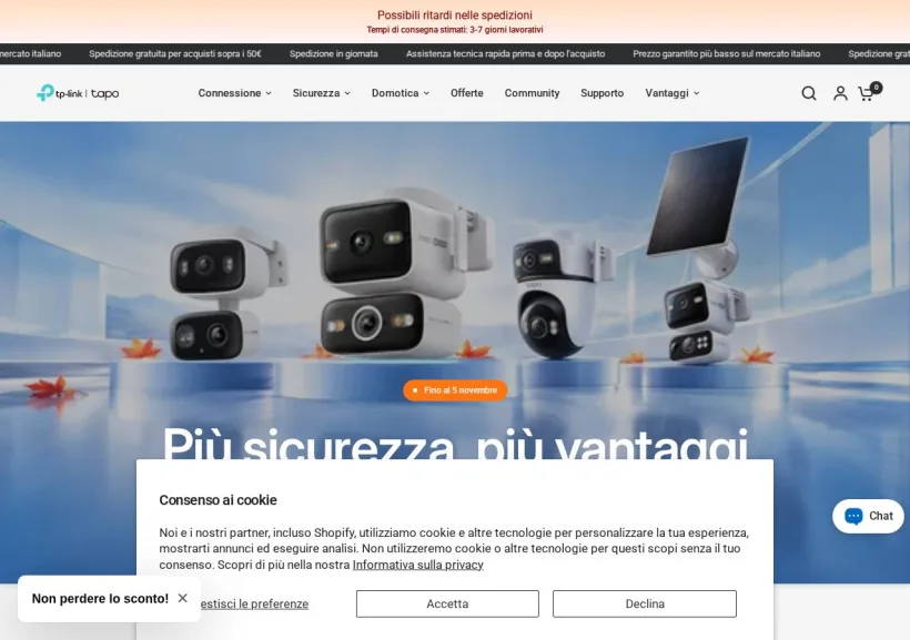 Schermata della pagina offerta di Tapo by Tp-Link