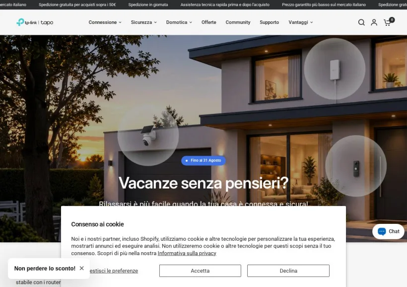 Schermata della pagina offerta di Tapo by Tp-Link