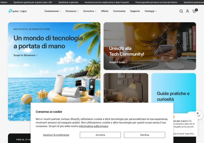 Schermata della pagina offerta di Tapo by Tp-Link