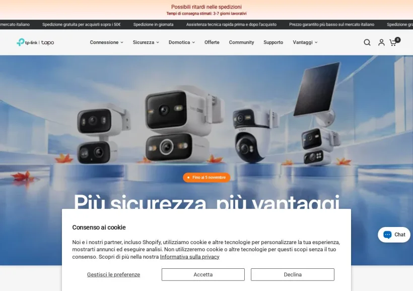 Schermata della pagina offerta di Tapo by Tp-Link