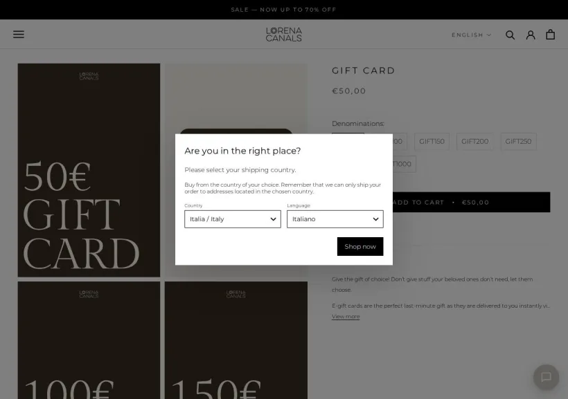 Schermata della pagina offerta di Lorena Canals