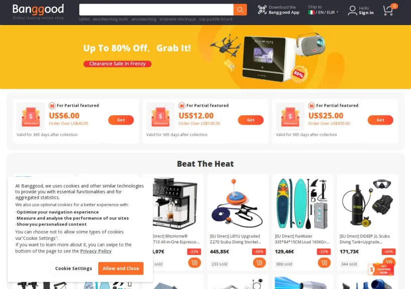 Schermata della pagina offerta di Banggood
