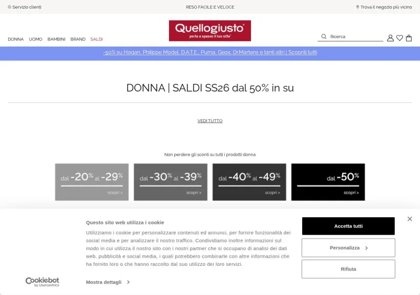 Schermata della pagina offerta di Quellogiusto