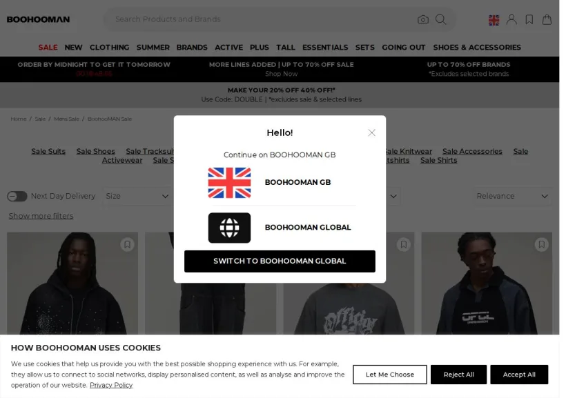 Schermata della pagina offerta di BoohooMan