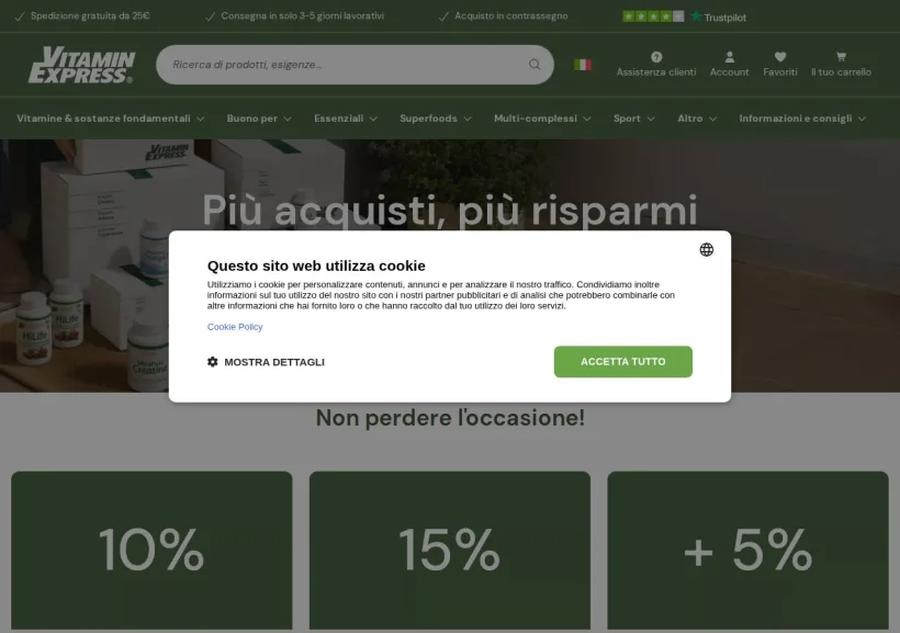 Schermata della pagina offerta di Vitamin Express