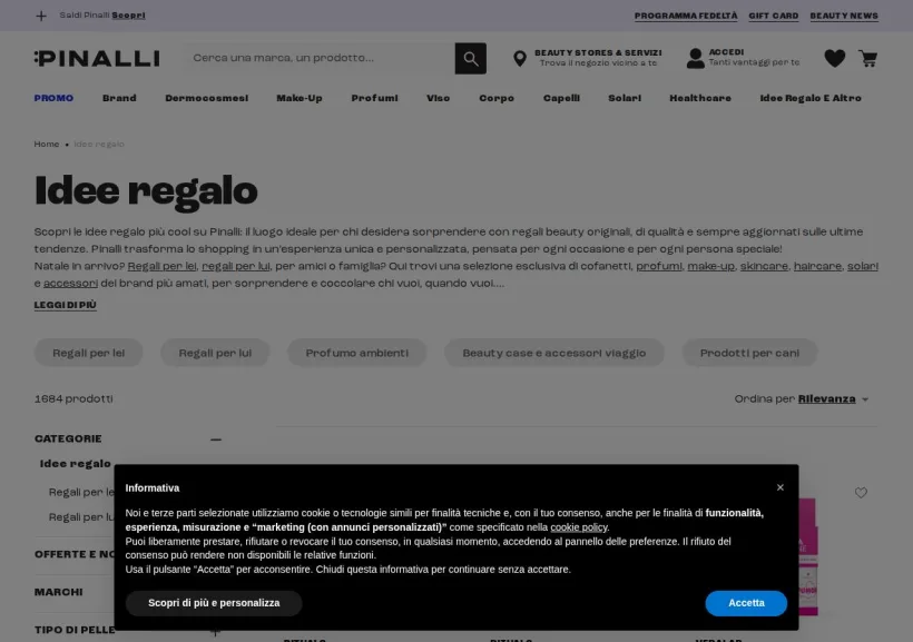 Schermata della pagina offerta di Pinalli 