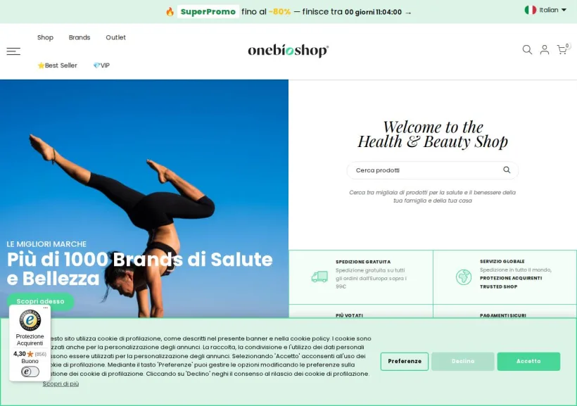 Schermata della pagina offerta di OneBioShopITA