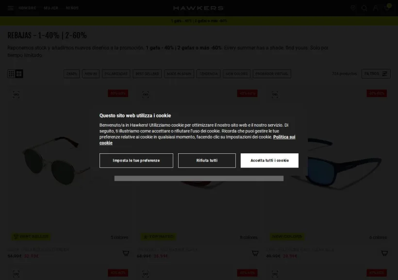 Schermata della pagina offerta di Hawkers