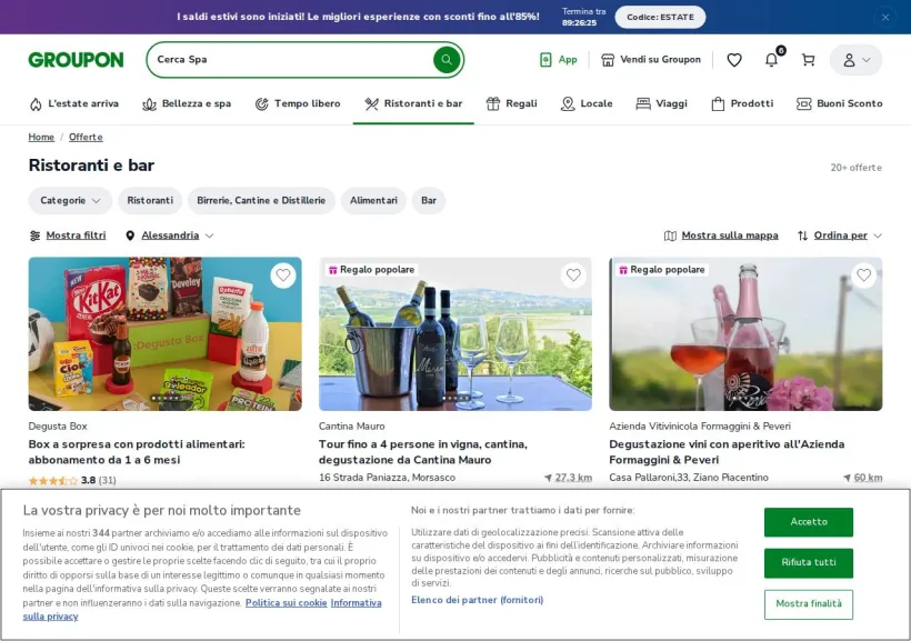 Schermata della pagina offerta di Groupon