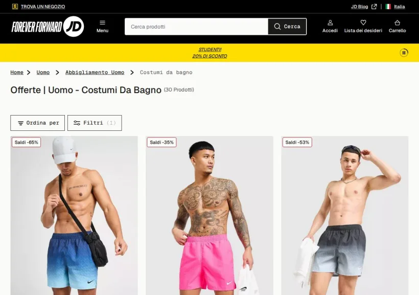 Schermata della pagina offerta di JD Sports