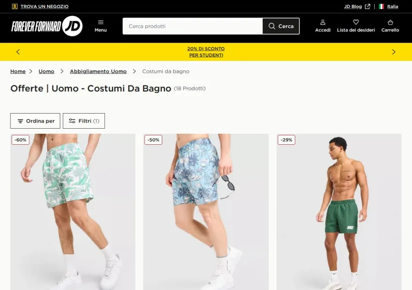 Schermata della pagina offerta di JD Sports