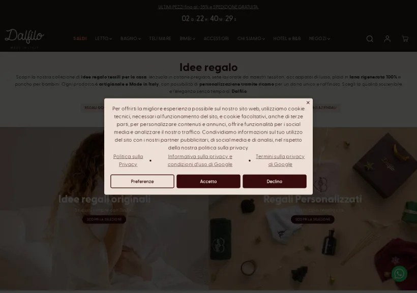 Schermata della pagina offerta di Dalfilo