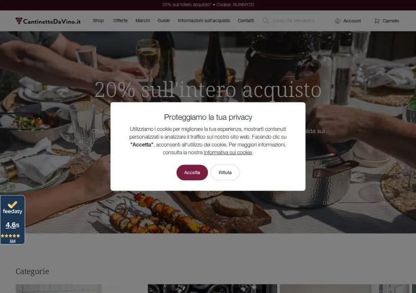 Schermata della pagina offerta di CantinetteDaVino.it