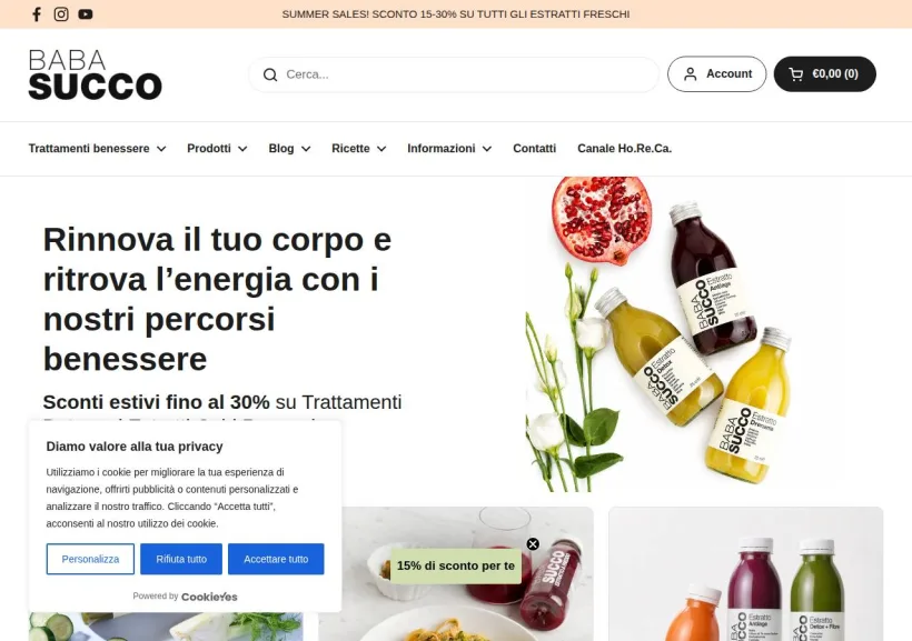 Schermata della pagina offerta di Babasucco