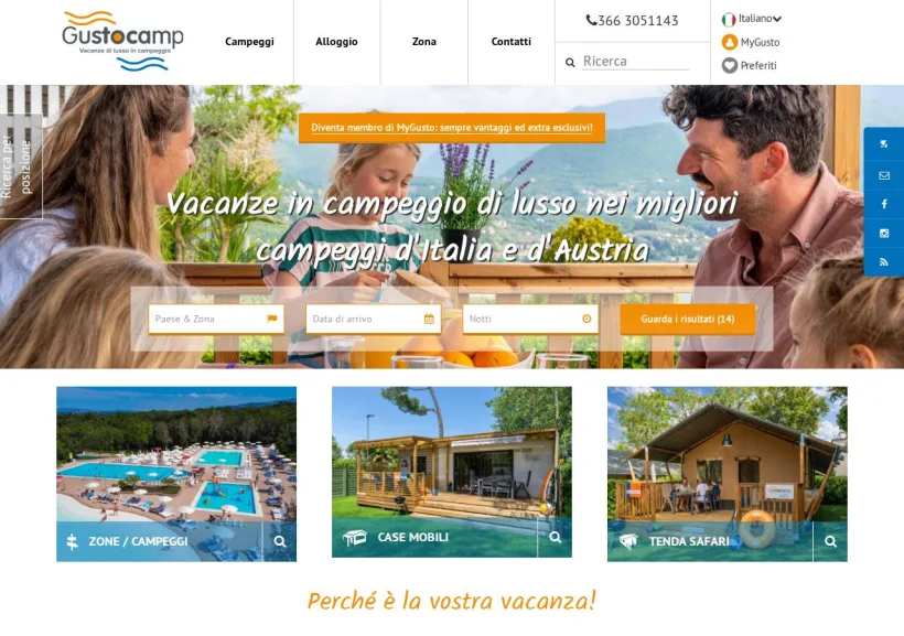 Schermata della pagina offerta di Gustocamp