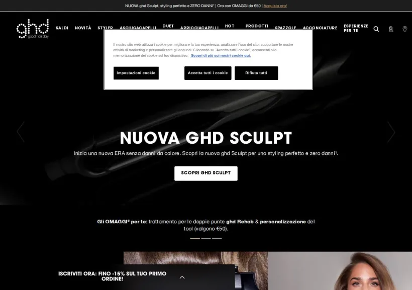 Schermata della pagina offerta di GHD